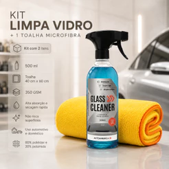 Kit Limpa Vidros 500ml Spray e Toalha Microfibra 350gsm 40x60cm - Flanela limpeza profissional e Glass cleaner