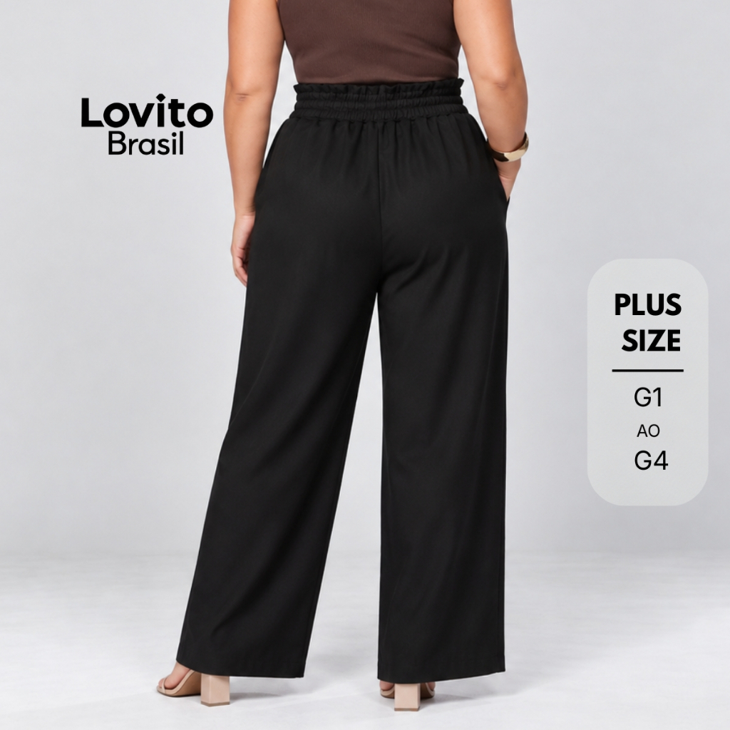 Lovito Plus Size Calça Feminina Reta Elástico Cintura PTB38BRL067 · foto 2