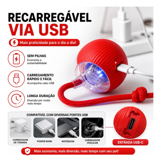 Brinquedo Automático para Gatos - Bola de Rolamento Recarregável com Três Modos e Desligamento Automático