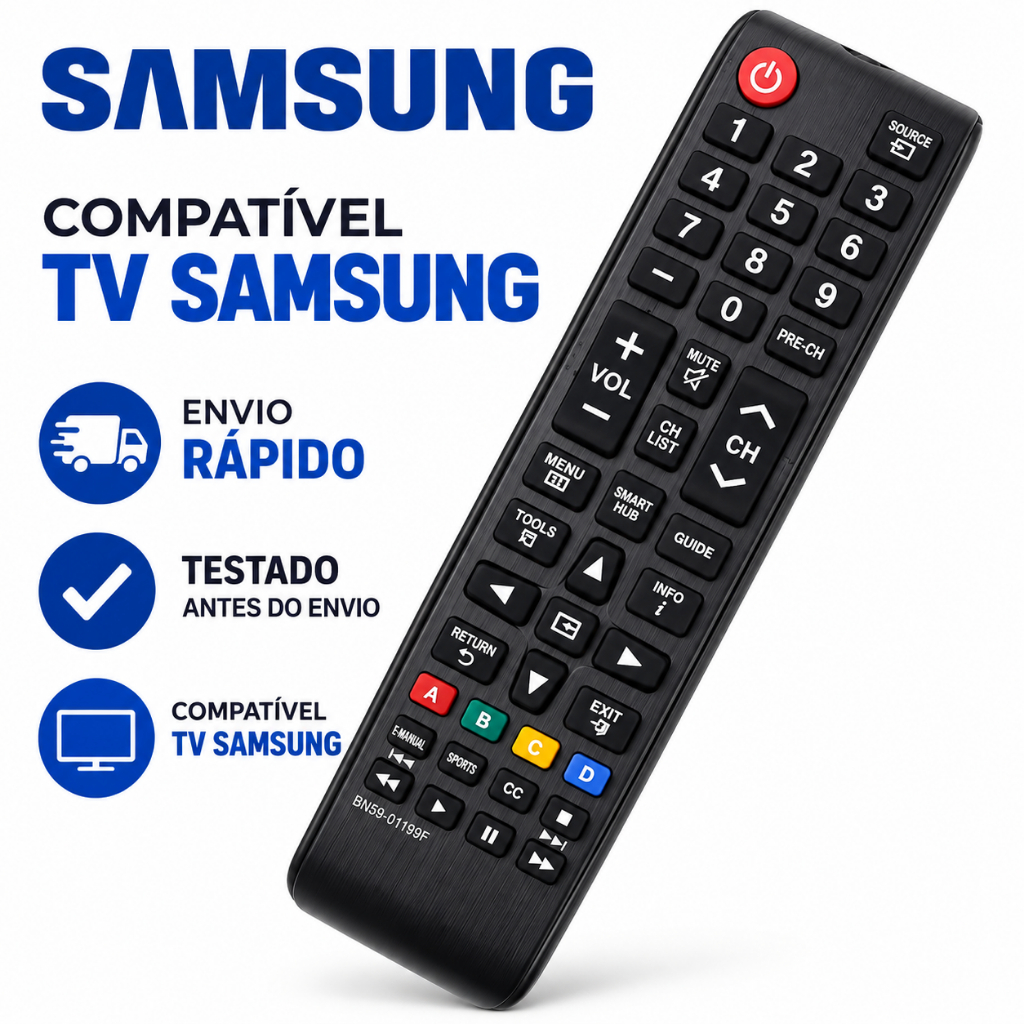 Controle Remoto TV Samsung Smart Hub Compatível LCD LED 4K