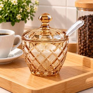 Açucareiro de Vidro Ambar Pote de Vidro Cantinho do Café Mesa Posta