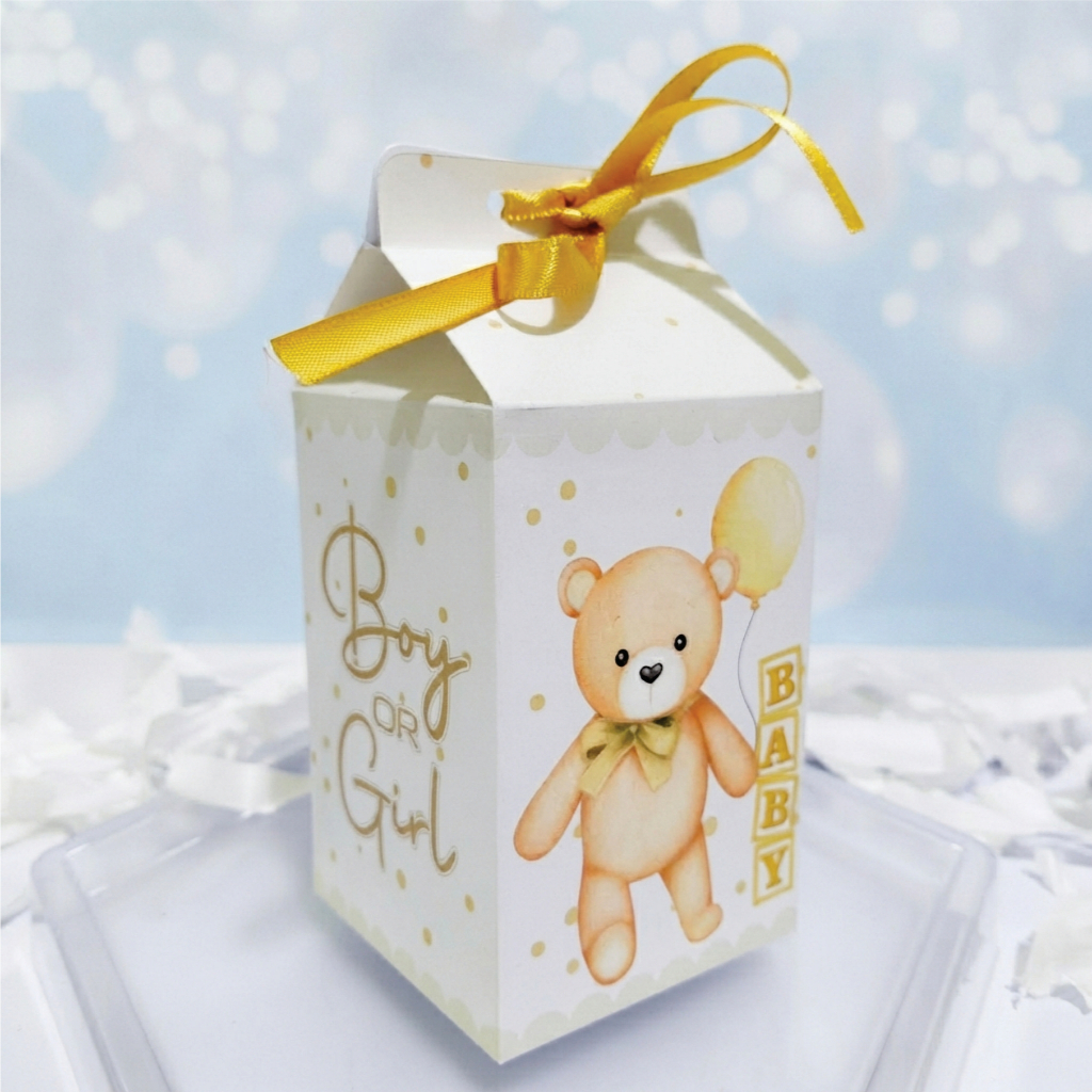 KIT 10 A 30 CAIXA MILK CHÁ REVELAÇÃO URSINHO DOURADO (PEGUE E MONTE) PARA FESTAS LEMBRANCINHAS
