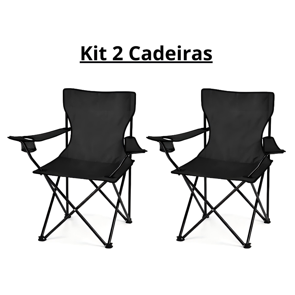 PAR DE CADEIRAS CAMPING PESCA PRAIA DOBRÁVEL + PORTA COPO + BOLSA DE TRANSPORTE