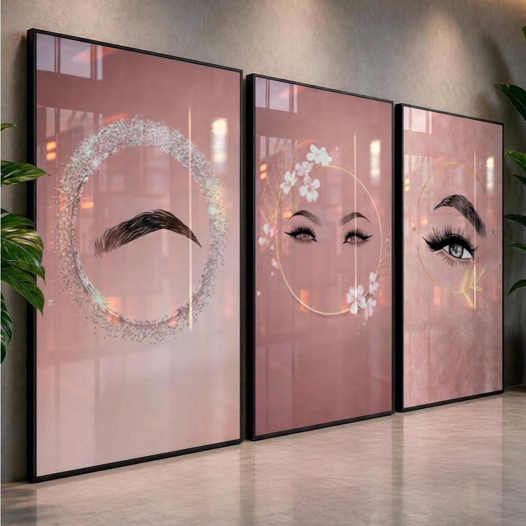 Kit 3 Quadros Decorativos Studio Design de Sobrancelhas Cílios Moldura