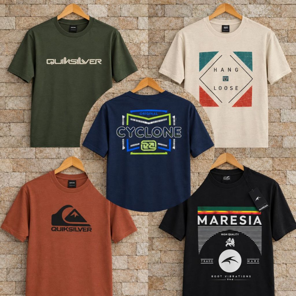 Kit 5 Camisetas Masculinas Premium Estampadas Algodão 100% Camisa Blusa Casual Surf Skate Streetwear Moda Conjunto