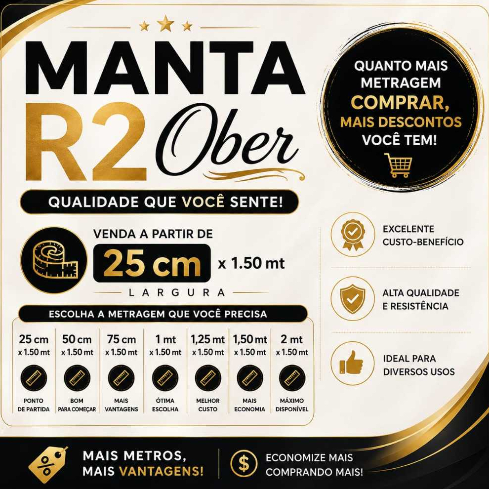 Manta R2 Acrílica OBER 196g/m2 ( VENDA A PARTIR DE 25 CM X 1,50 MT LARGURA). Colante dos dois lados.