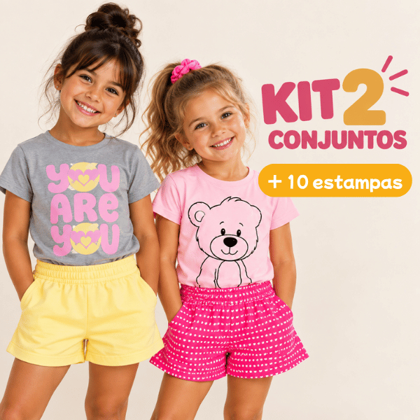 Kit 2 Conjuntos De Menina Verão Sortidos Roupa Infantil Kit 4 Peças (2 camisetas + 2 shorts) Confortável Dia a Dia
