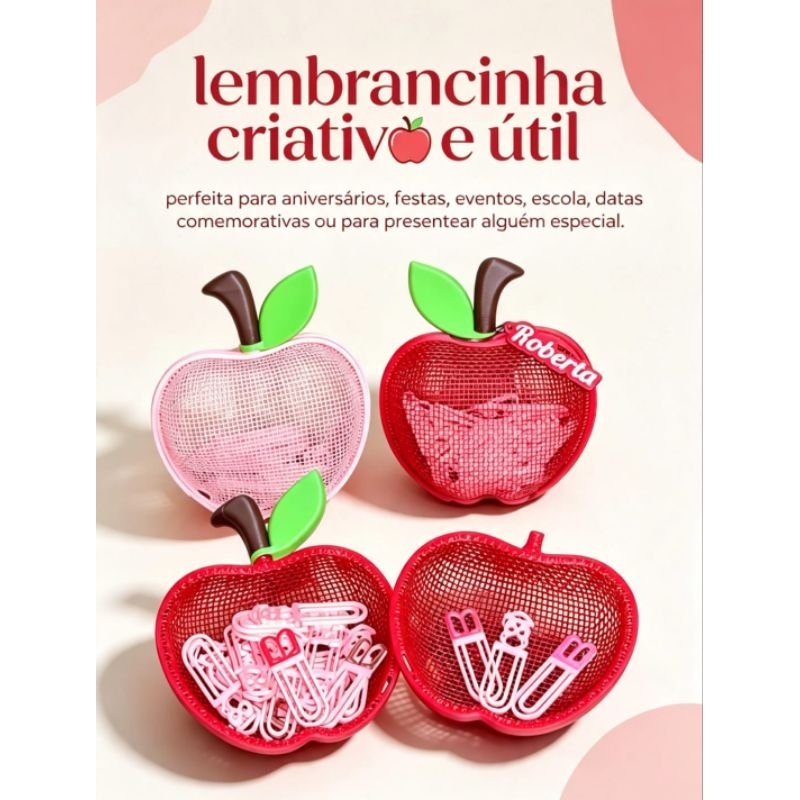 Maçã Lembrancinha 3D Personalizada – Porta-Clipes | Chaveiro com Nome | Presente para Professores | presente criativo