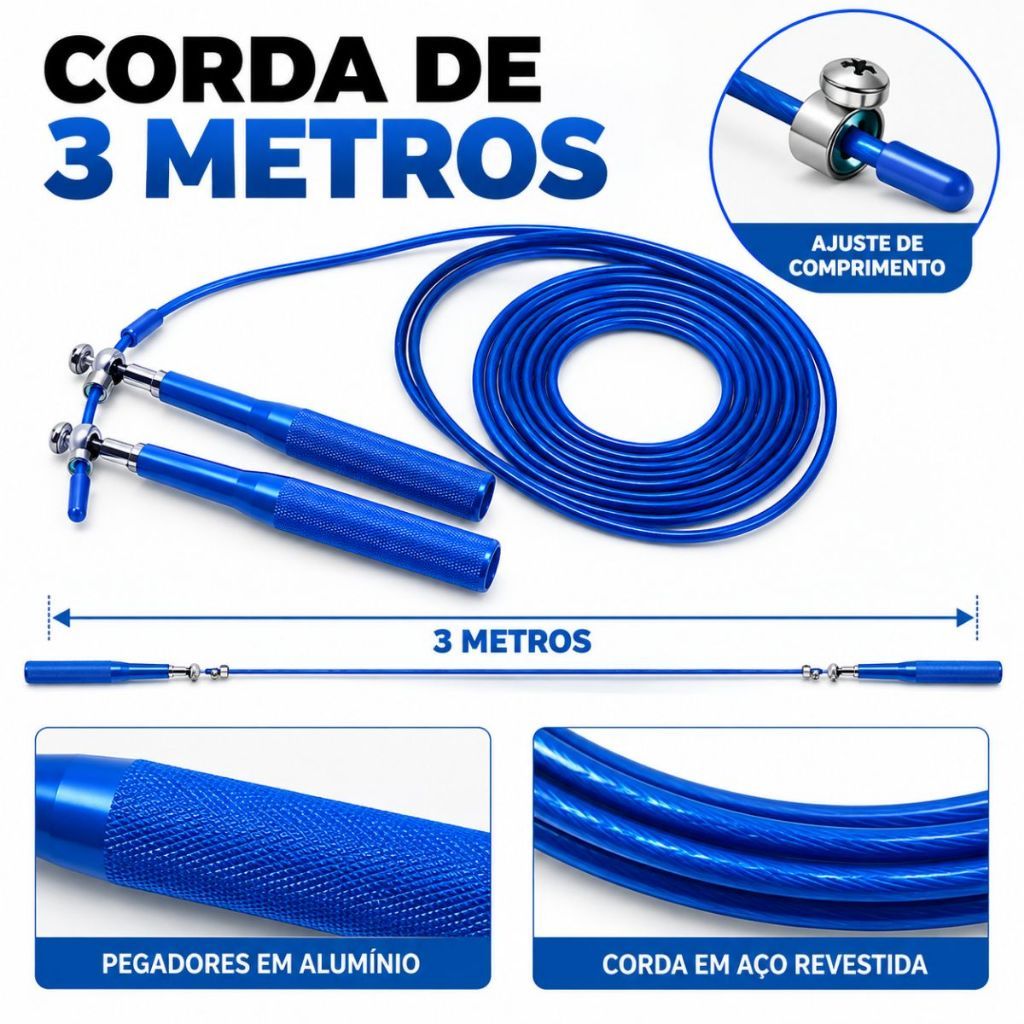 Corda Pular Aço Crossfit 3m Rolamento Speed Profissional — imagem 2 de 2