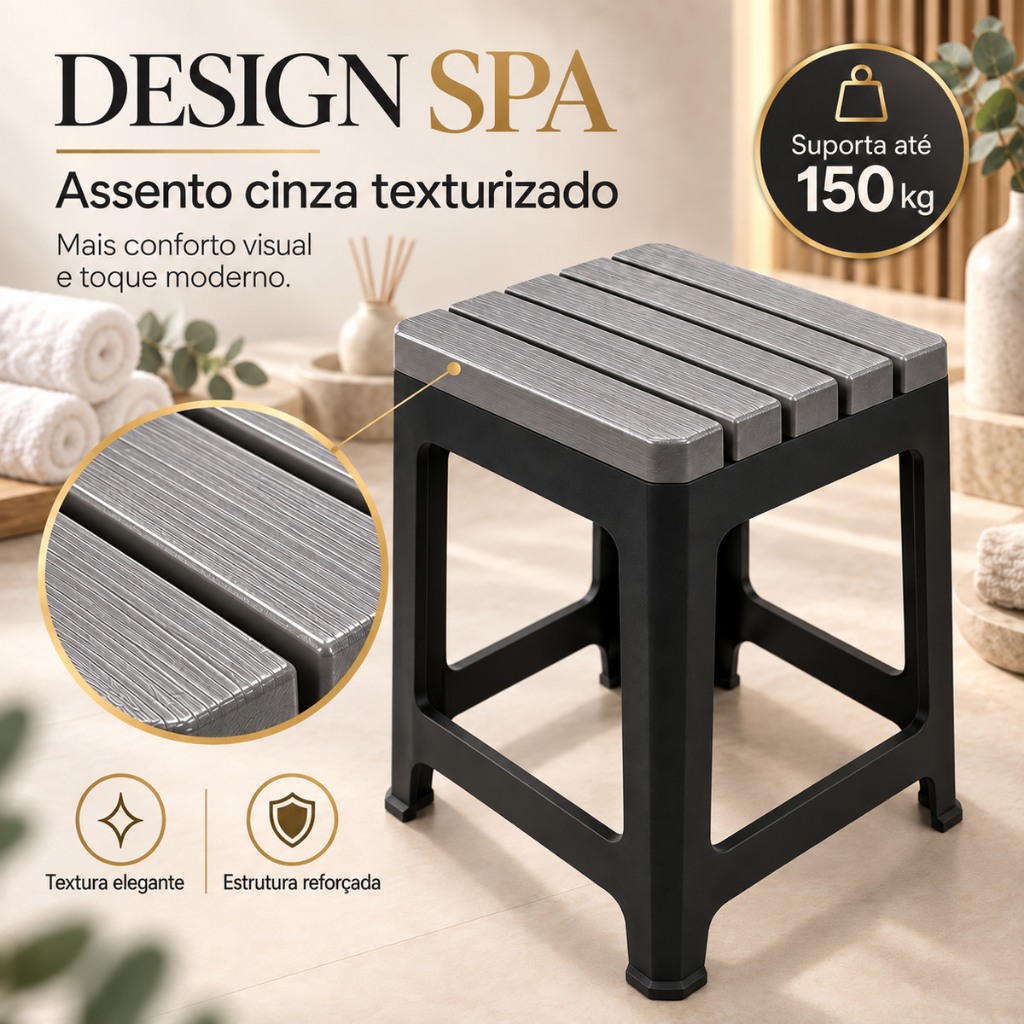 Banqueta Plastica Reforcada Preto Alto Suporta Ate 150kg Banquinho Ideal Para Bar e Churrasco