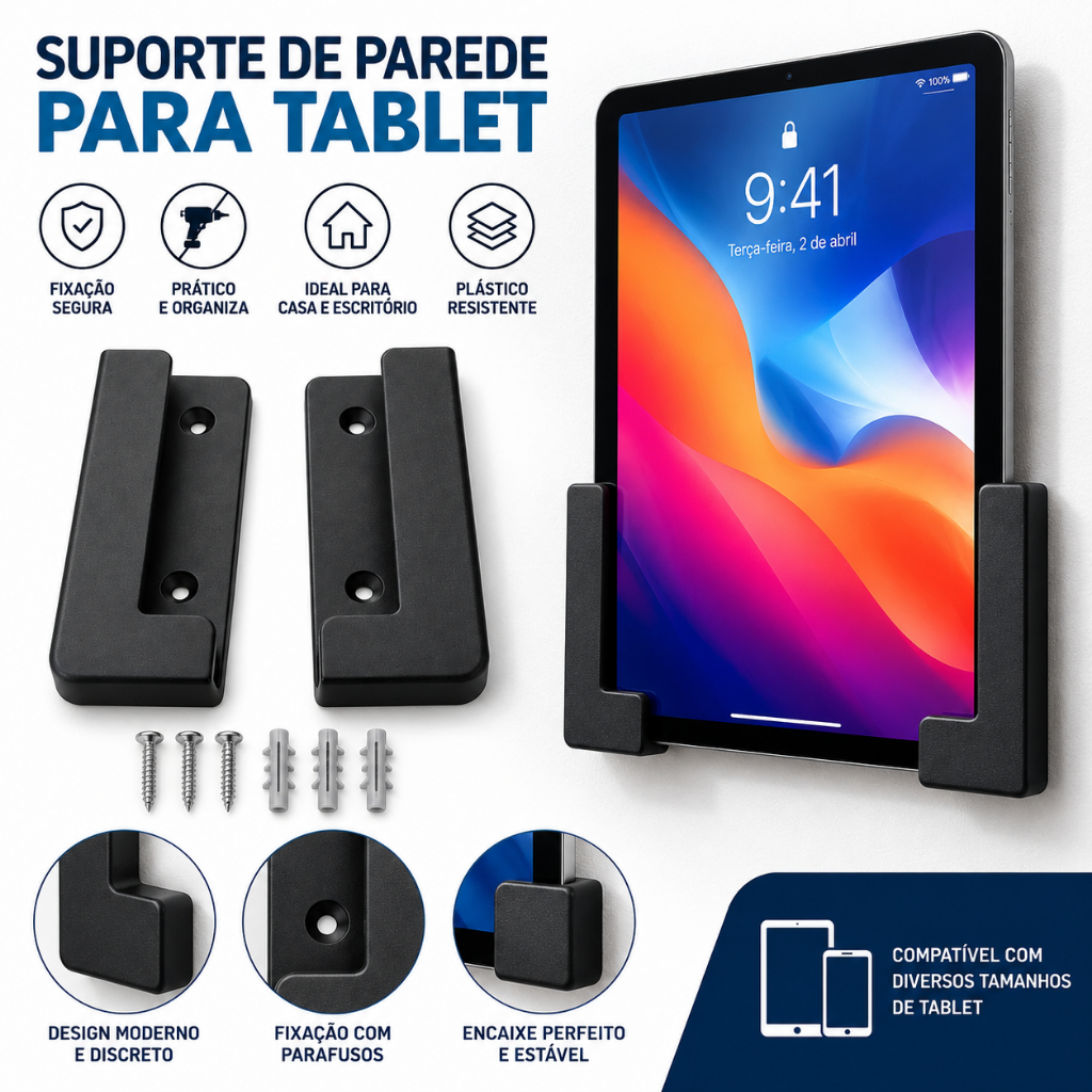 Suporte de Parede Tablet Celular Universal iPad Apple Samsung celular Setup Gamer Pc Organizar