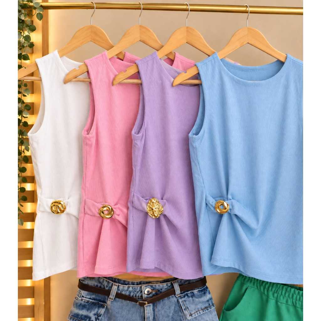 Blusa feminina com passante na cintura malha canelada blusa canelada