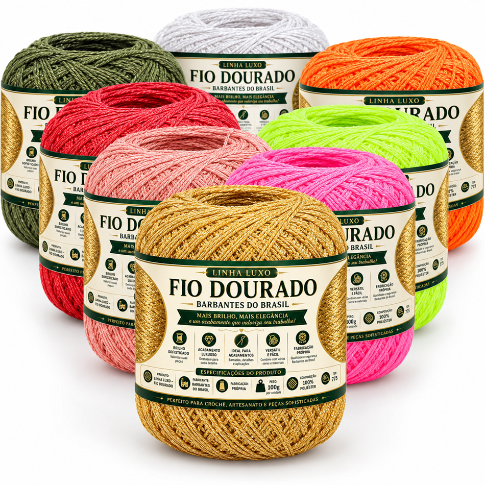 Linha Crochê Luxo Fio Dourado Barbantes do Brasil Crochê 100g 135m