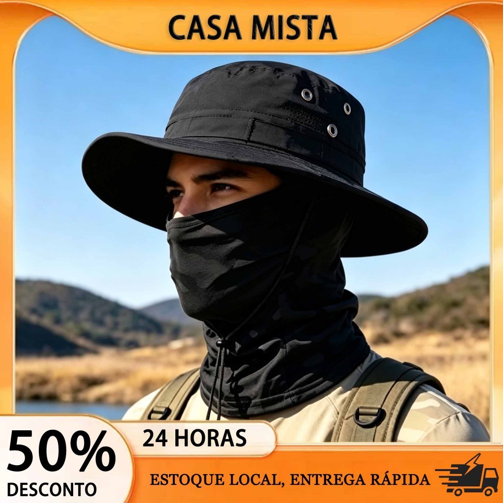 Kit Chapéu Boonie Camuflagem + Balaclava Tática Proteção Solar Respirável Para Pesca Camping Entrega Rápida