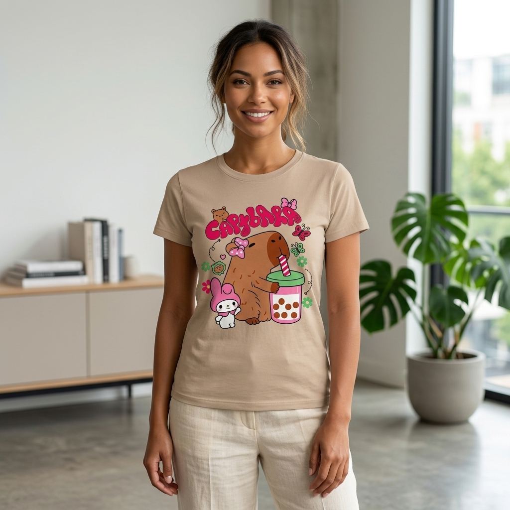Camiseta Blusa Feminino Babylook 100% Algodão CAPIVARA Estilosa Super confortável, Linda e Envio Rá