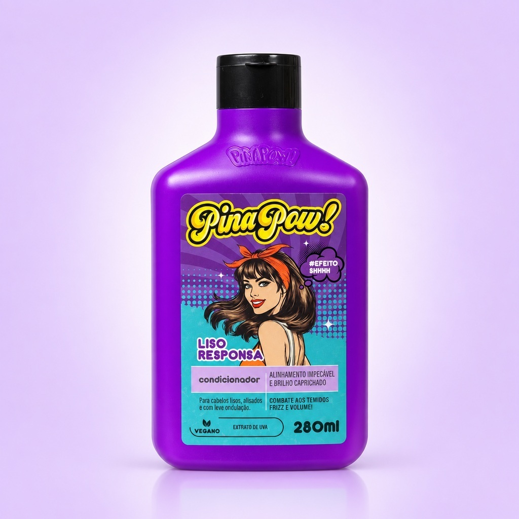 Condicionador Pinapow Liso Responsa 280ml | Hidratação, Antifrizz, Alinhamento, Maciez e Brilho para Cabelos Lisos