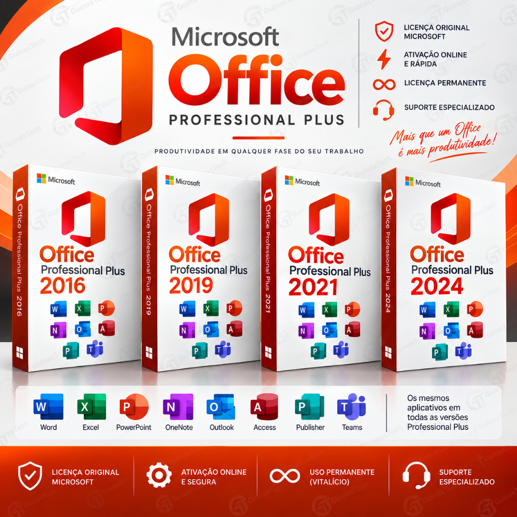 Chave de Ativação Microsoft Office Professional Plus 2016 2019 2021 2024 – Licença Original e Vitalícia