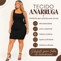 Vestido Feminino Plus Size Curto Regata Decote Quadrado Casual Elegante Confortável