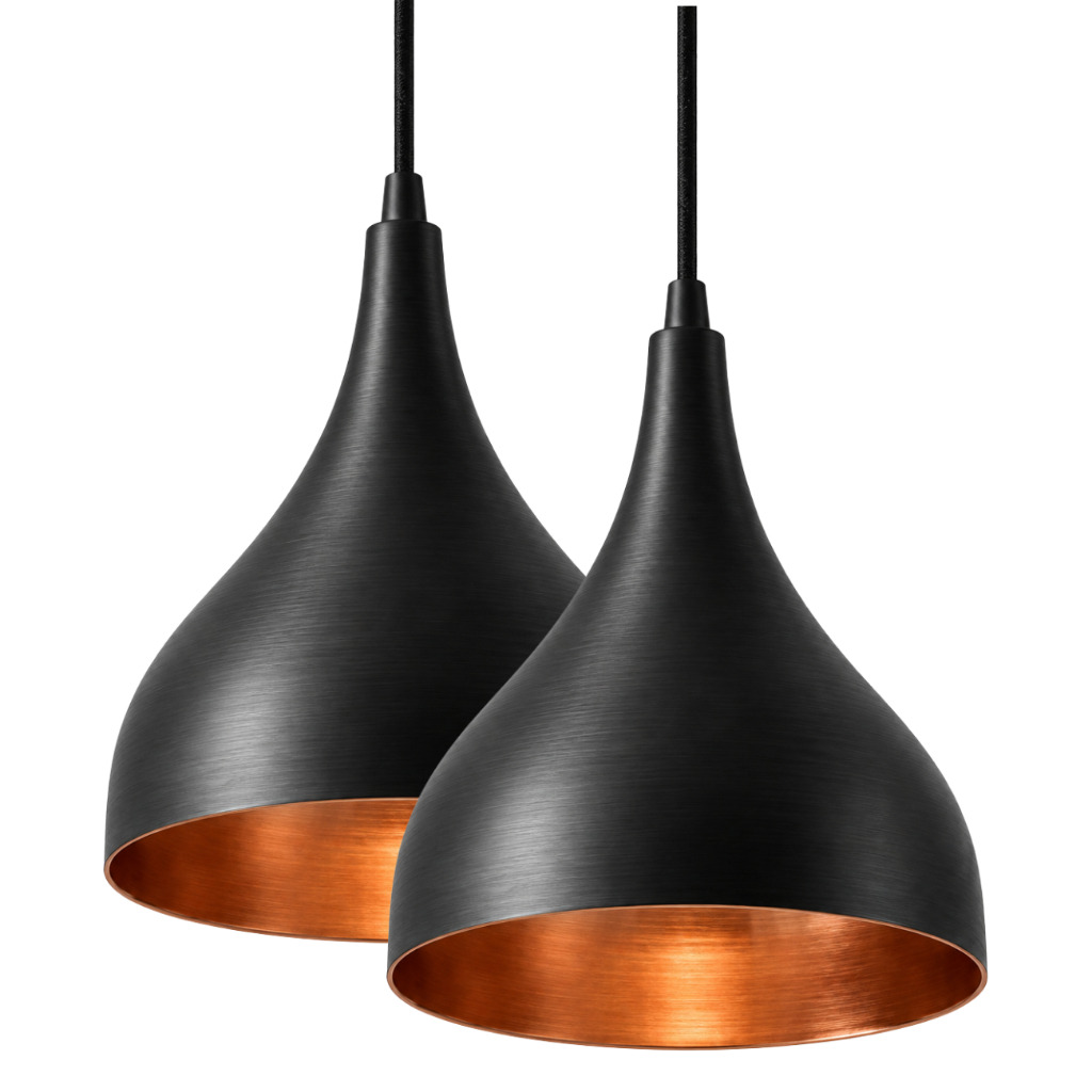Kit 2 Pendente Gota Preto Luminária Lustre Decoração Area Interna e Externa Varanda Aluminio Premium