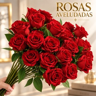 Kit Rosas Vermelha Aveludada Luxo Realista 50cm Decoração Rosa Artificial