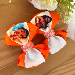 Parzinhos de Laços Temático Moanaaa - Laços na presilha - Laço de cabelo Moana