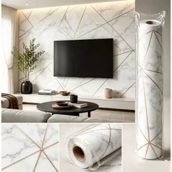 Papel De Parede Adesivo Linhas Gold Geometria 3d Autocolante 5m X 45cm