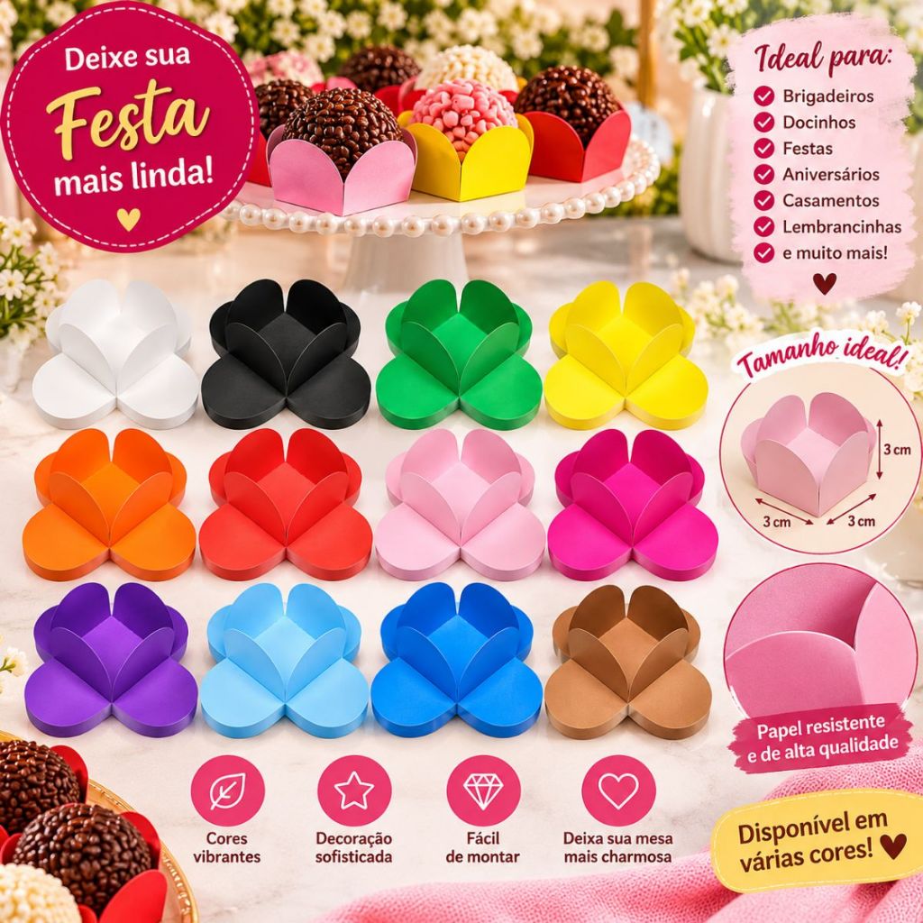 Forminhas 4 Pétalas Para Doces Finos Brigadeiros Festas Aniversários Casamentos e Decorações