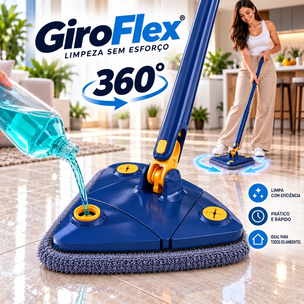 Esfregão Triangular Mop Giratório 360° Rodo GiroFlex Limpador de Piso Azulejo Rotativo Articulado Prático Multiuso