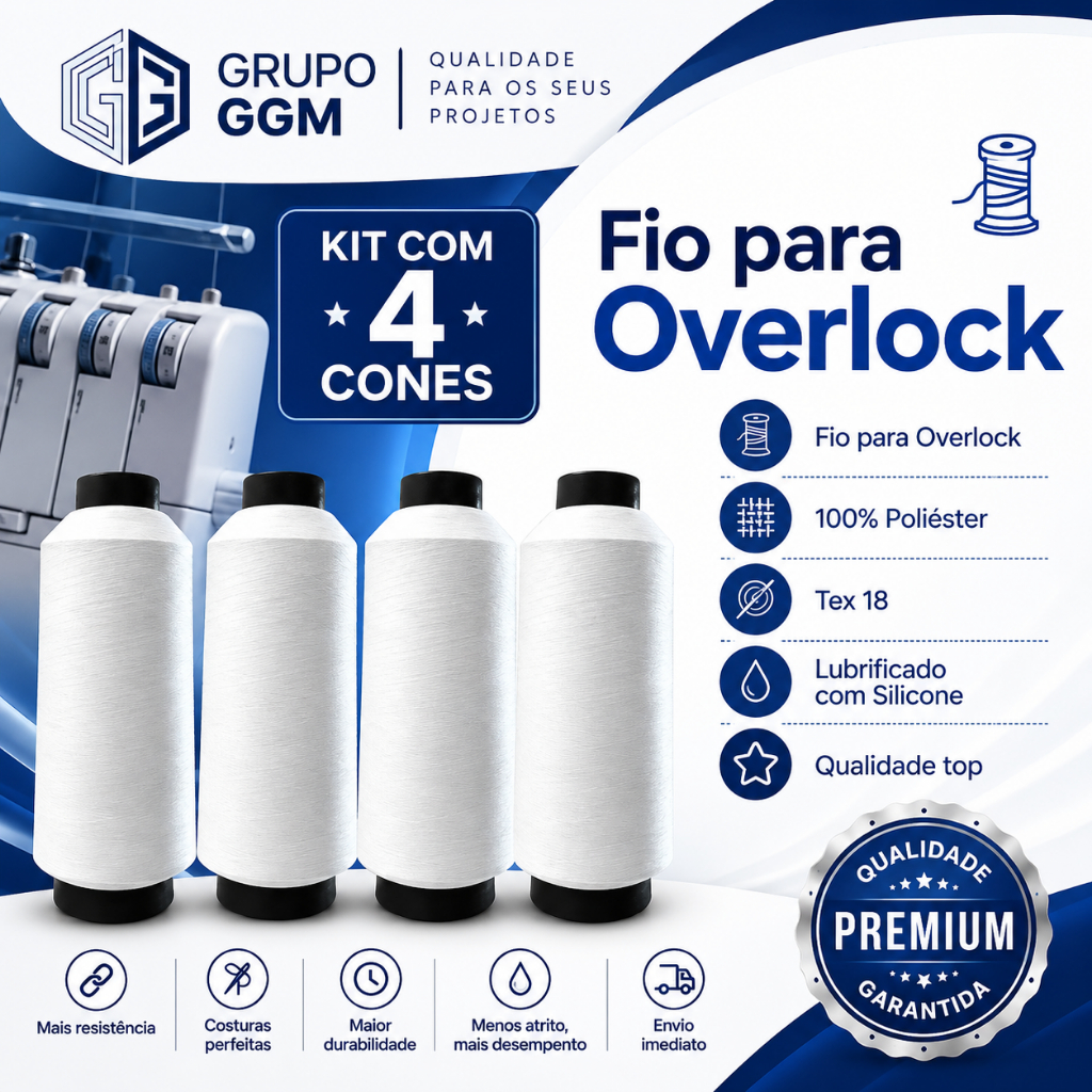 Fio de overloque para costura 500g kit com 4 unidades