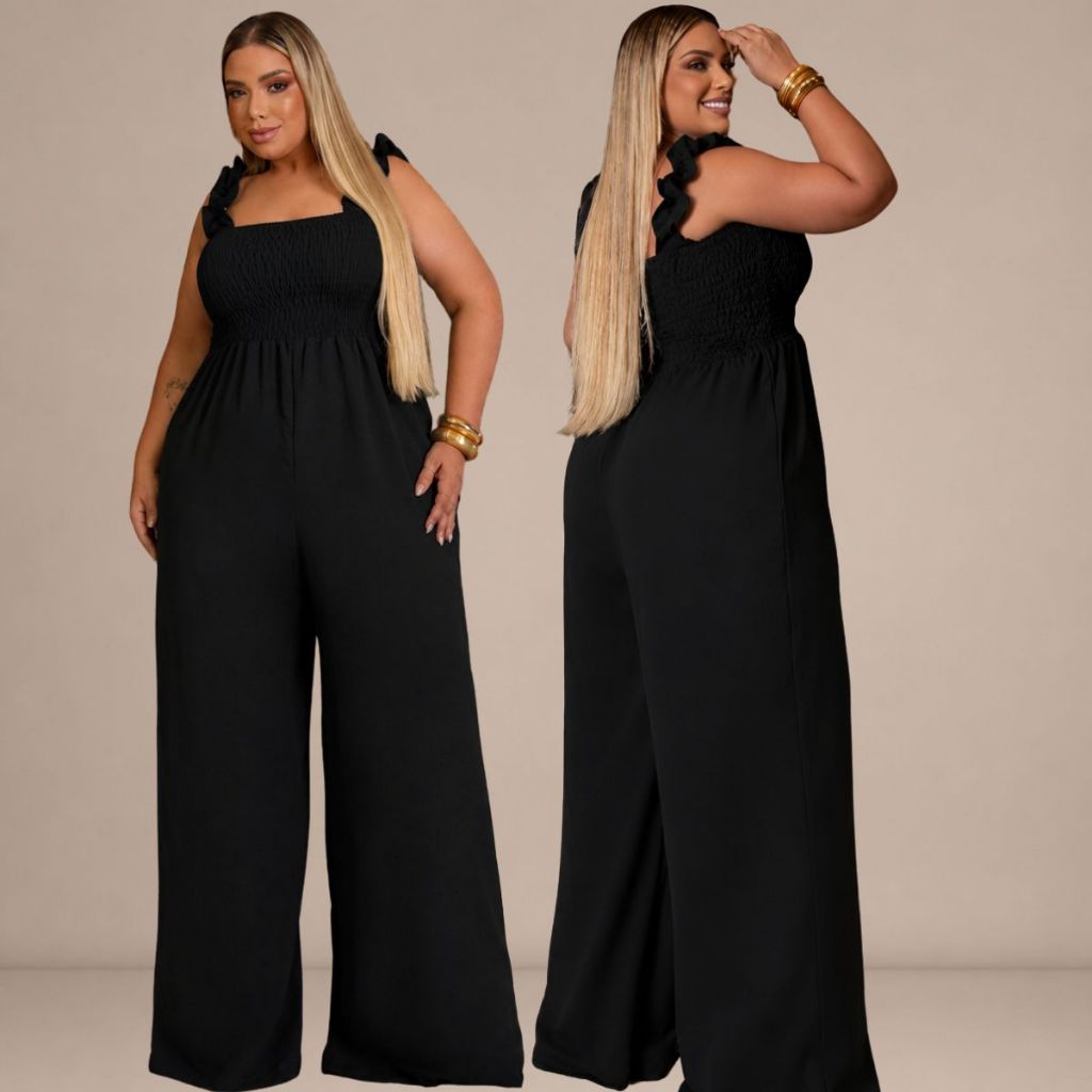 Macacão Feminino Plus Size Pantalona Moda Maior Sofisticado, Elegante, Confortável, Caimento Perfeito Veste 44 ao 52