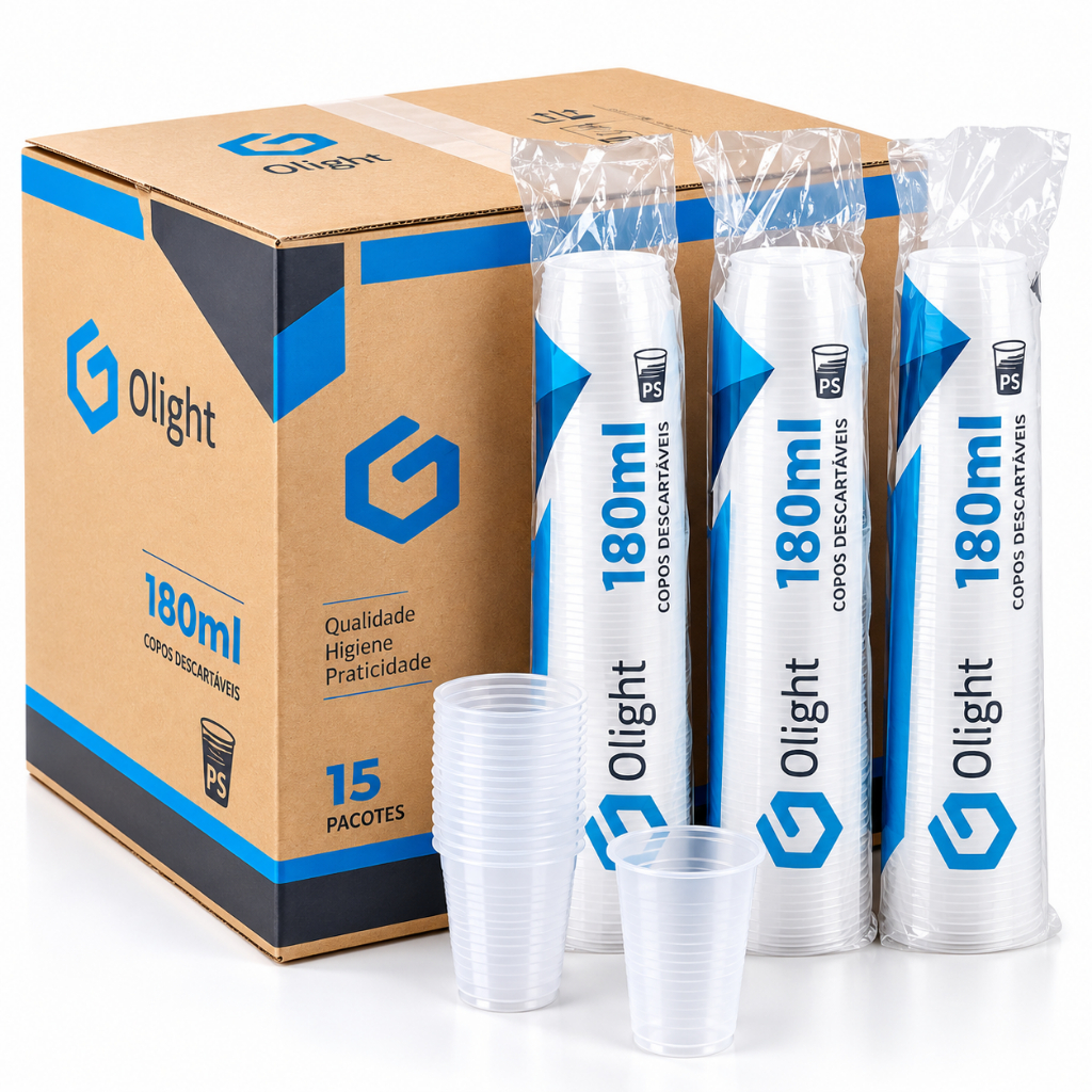 Caixa de Copo Descartável com 180ml Transparente ou branco Caixa com 2500 Unidades