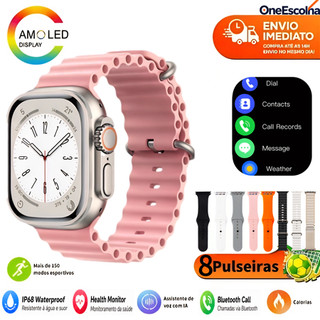 Smartwatch Modelo 2026 Kit 8 em 1 Tela Ultra HD de 2.02 Polegadas Chamadas via Bluetooth Múltiplos Modos Esportivos