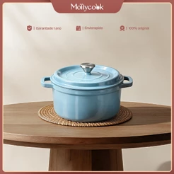 Mollycook Panela Caçarola De Ferro Fundido Esmaltado 22/24cm Premium Fogão Indução Panela Esmaltado de Ferro Com Tampa