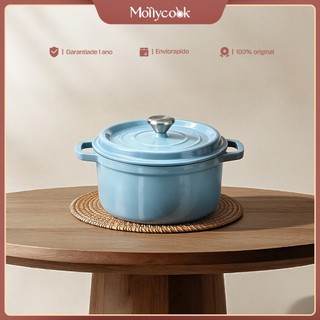 Mollycook Panela Caçarola De Ferro Fundido Esmaltado 22/24cm Premium Fogão Indução Panela Esmaltado de Ferro Com Tampa