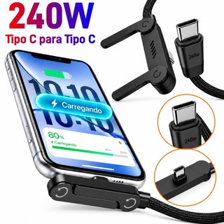 240W Cabo Tipo C para Tipo C Carregamento Rápido com Suporte Dobrável para Celular de Mesa