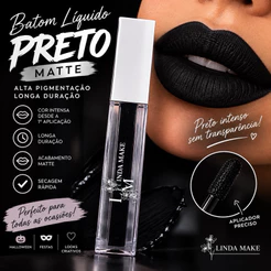 Batom Líquido Preto Matte Alta Pigmentação Longa Duração Halloween