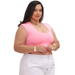 Cropped Feminino no Suplex de Otima Qualidade Tecido Duplo Plus Size Decote Redondo Esmeralda