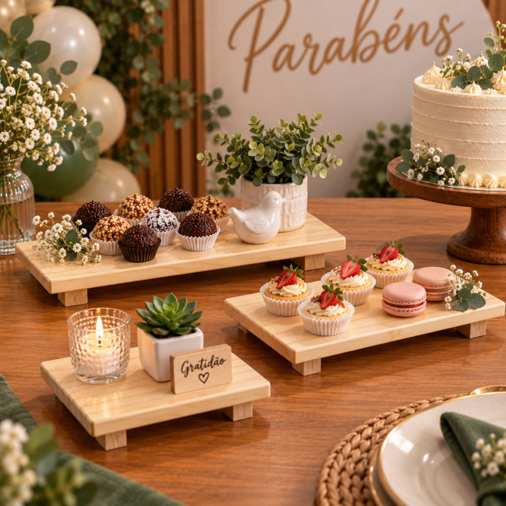 Trio Bandejas Rusticas Madeira Pinus Para Decoração de Casa e Festa — imagem 2 de 2