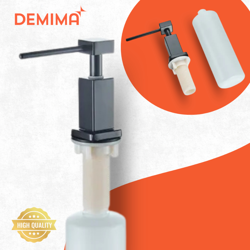 Dispenser Detergente Embutir Quadrado Pia/Cozinha Preto 500 ML - Demima