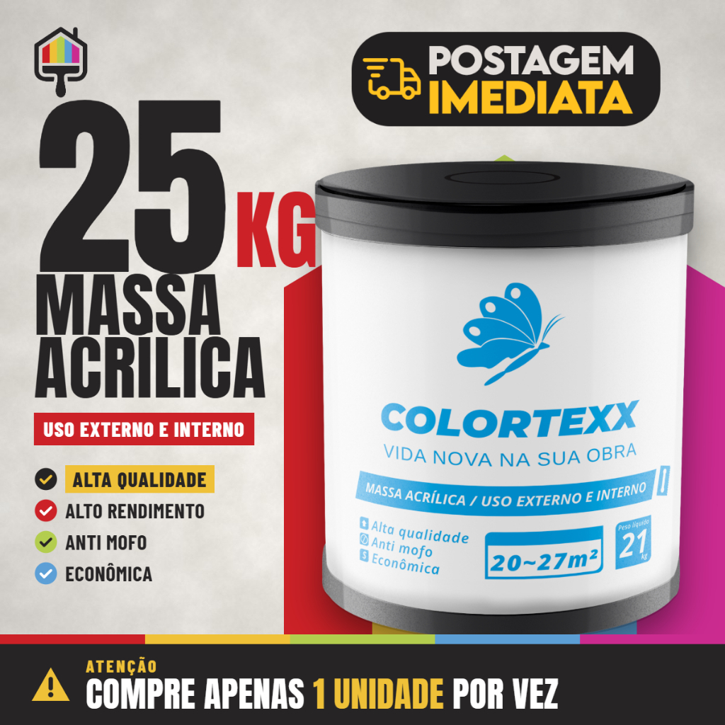 Massa Acrílica BARRICA 25kg Externo Interno drywall Fácil Aplicação Colortexx branca parede 21KG