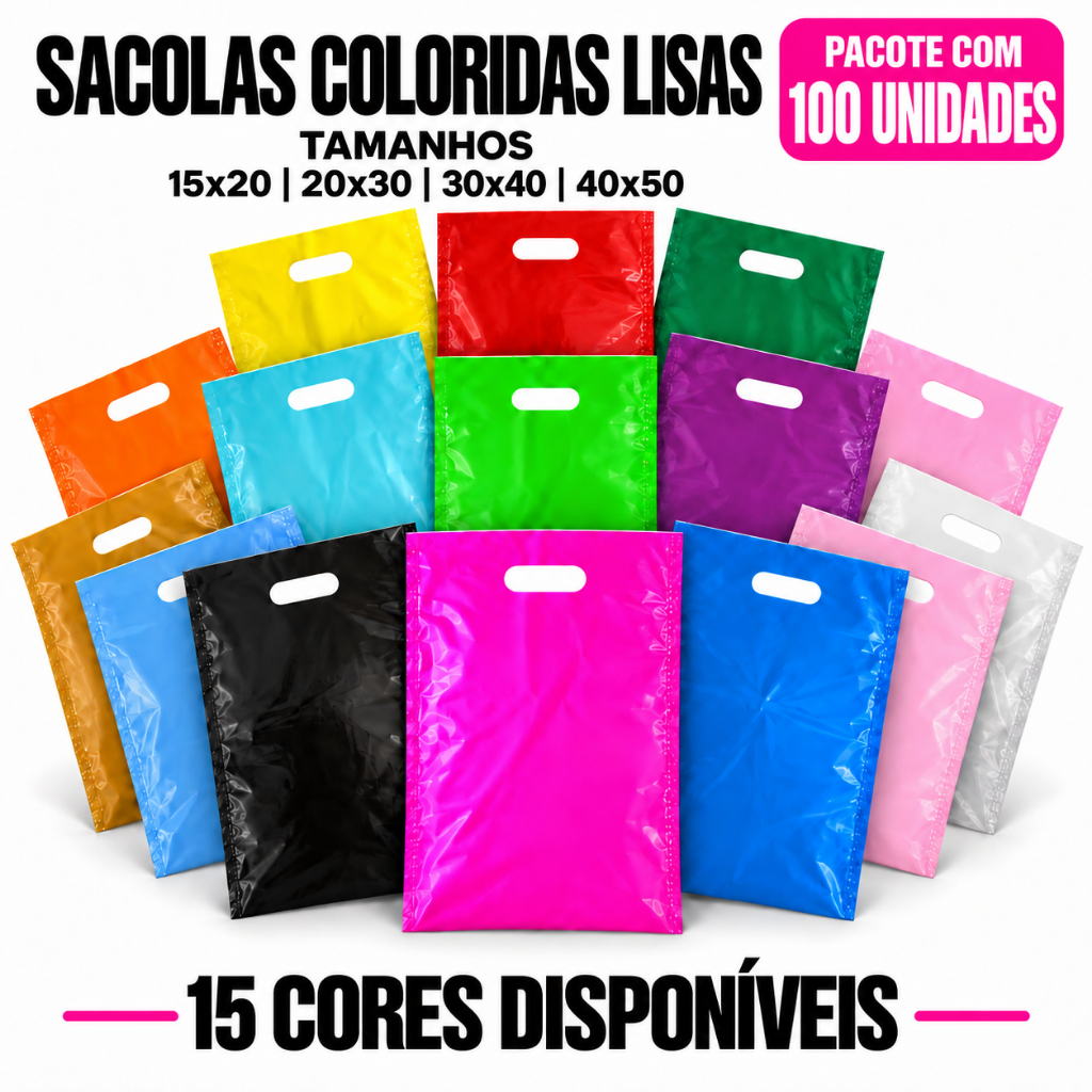 50 Sacolinhas Boca de Palhaço 15x20, 20x30, 25x35, 30x40, 40x50 Sacola Alça Vazada para Lojas