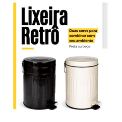 Lixeira Retrô Preta 5 Litros Mor Aço Inoxidável Casa Restaurantes Pequena Vintage