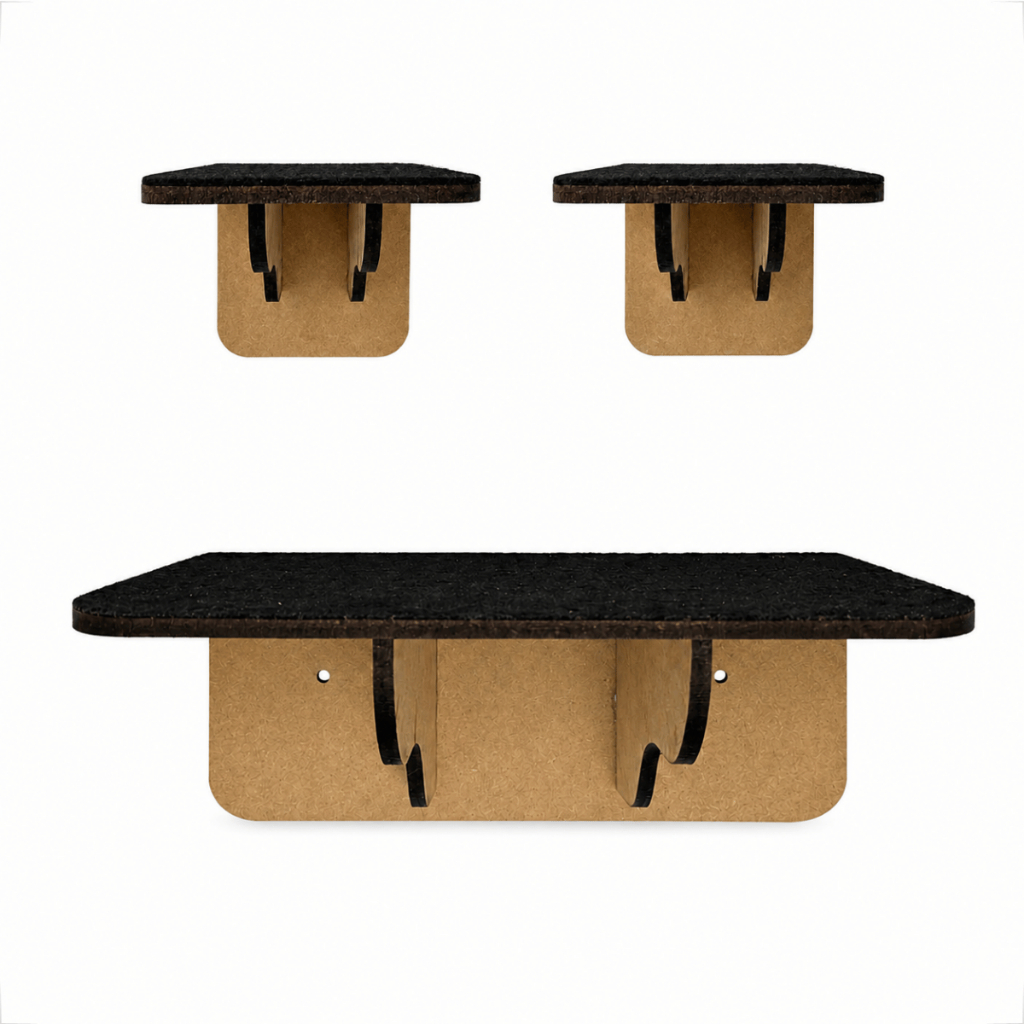 Kit 1 Prateleira + 2 Degraus Para Gatos Mdf Com Carpete Antiderrapante