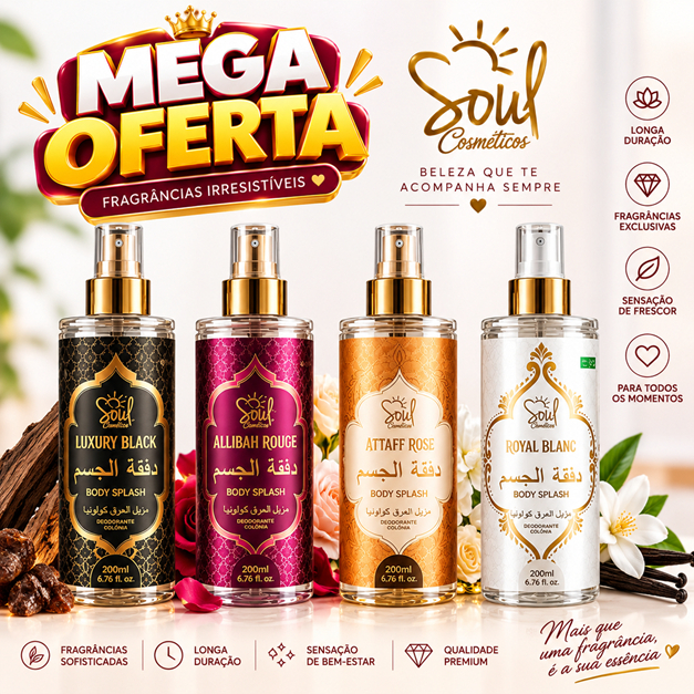 KIT 04 und Body Splash ARABE SOUL 200ML FEMININO - DESODORANTE CORPORAL - ALTA FIXAÇÃO