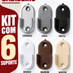 kit 6 suporte cabideiro guarda roupas varão cortina armário Closet Tubo preto cromado cinza branco marfim