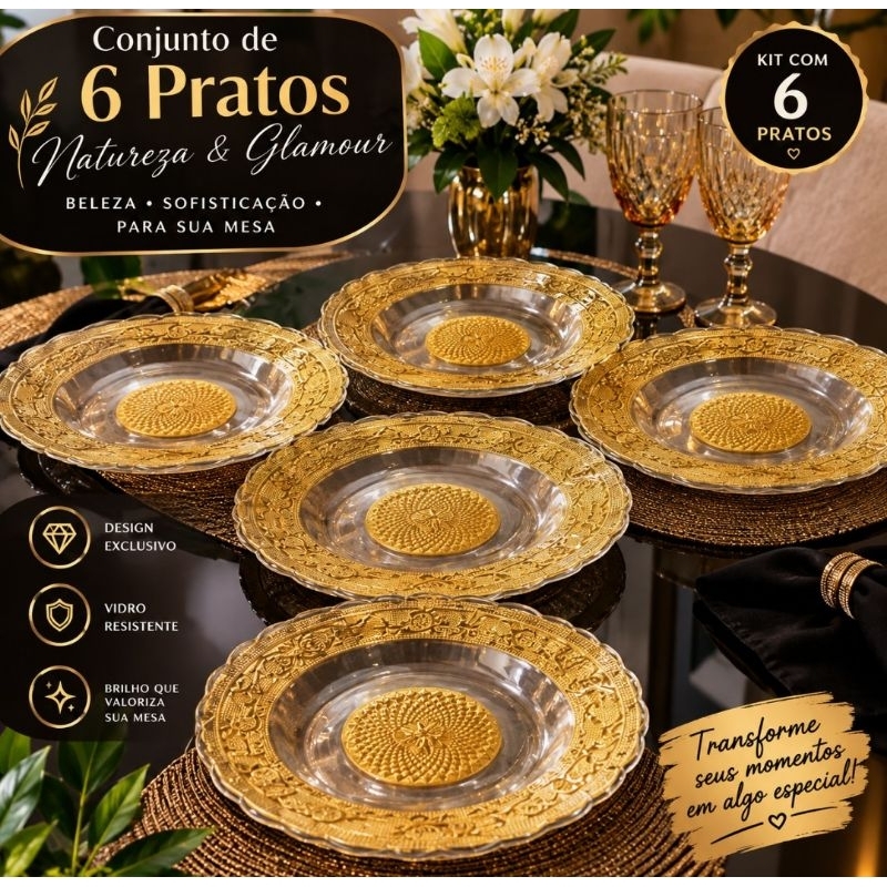 Conjunto de 6 pratos Natureza &Gramour