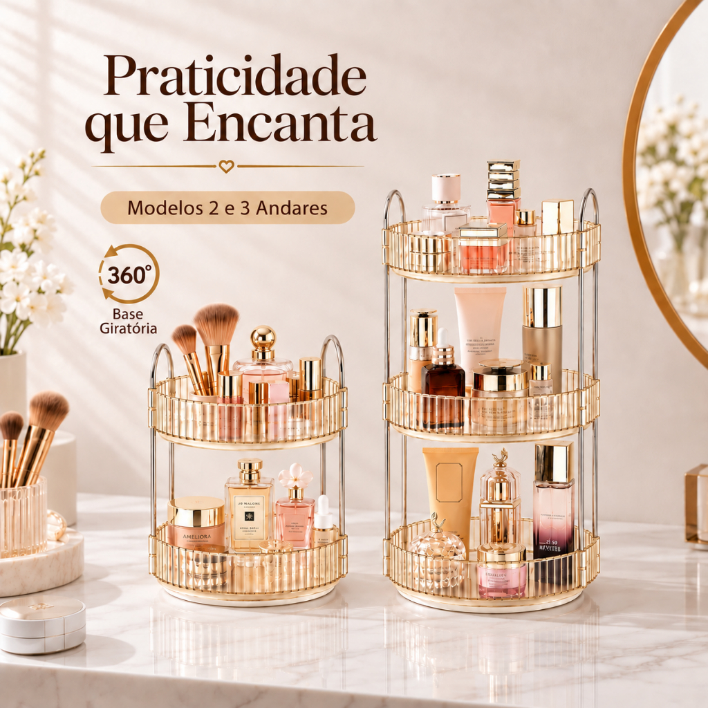 Organizador de Porta Maquiagem Giratório 360º Suporte Multiuso Para Perfume Prateleira de Cosmético