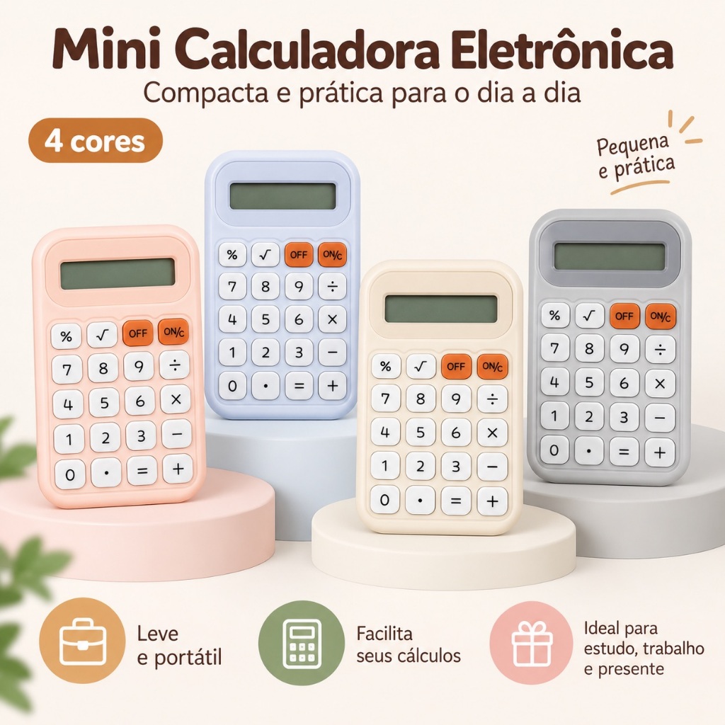 Mini Calculadora Eletrônica Portátil com Visor LCD – Compacta para Escola, Escritório e Uso Diário