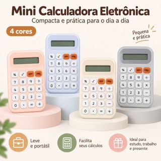 Mini Calculadora Eletrônica Portátil com Visor LCD – Compacta para Escola, Escritório e Uso Diário