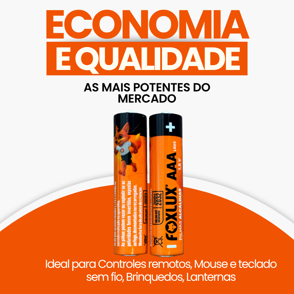 Pilha Alcalina AAA Palito Foxlux 1,5V LR03 Kit com 2 · foto 2